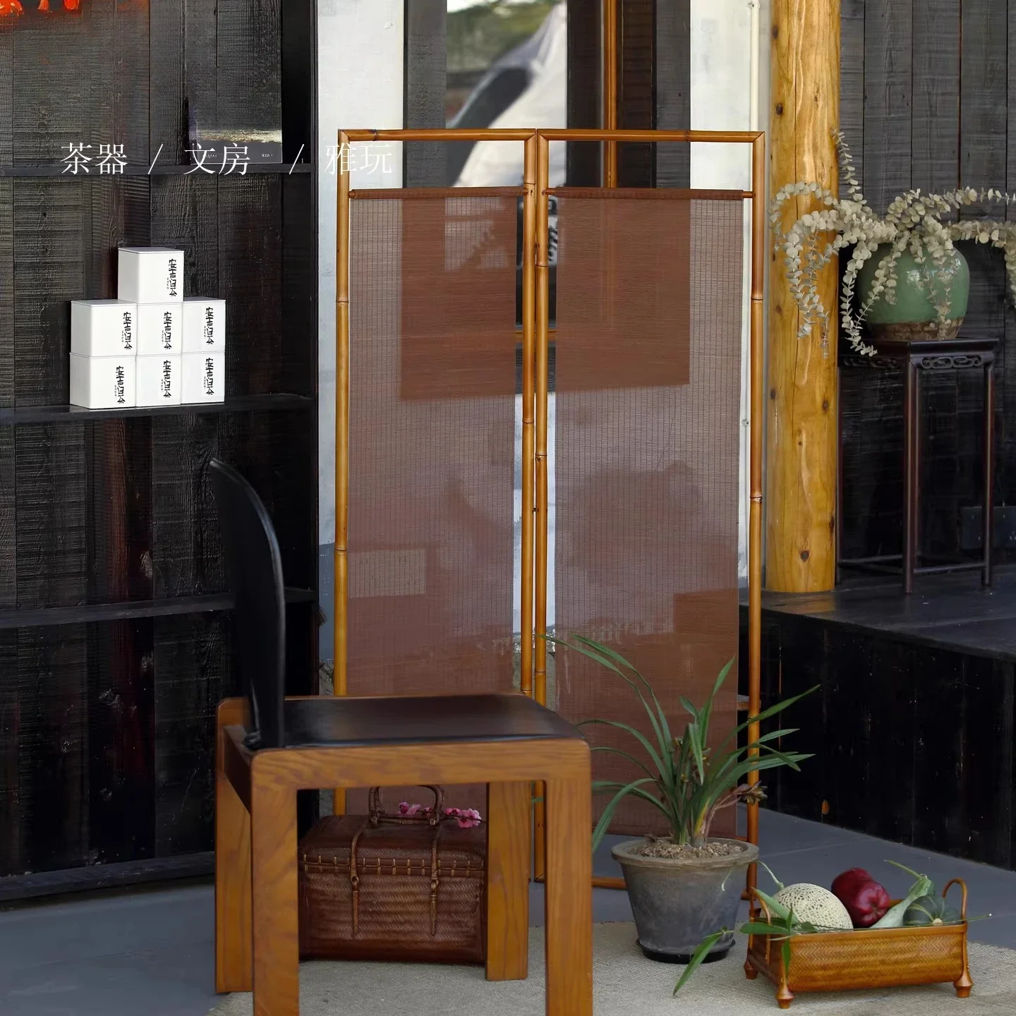Aesthetic screen, arrow bamboo partition living room new Chinese style, folding mobile tea room decoration folding screen