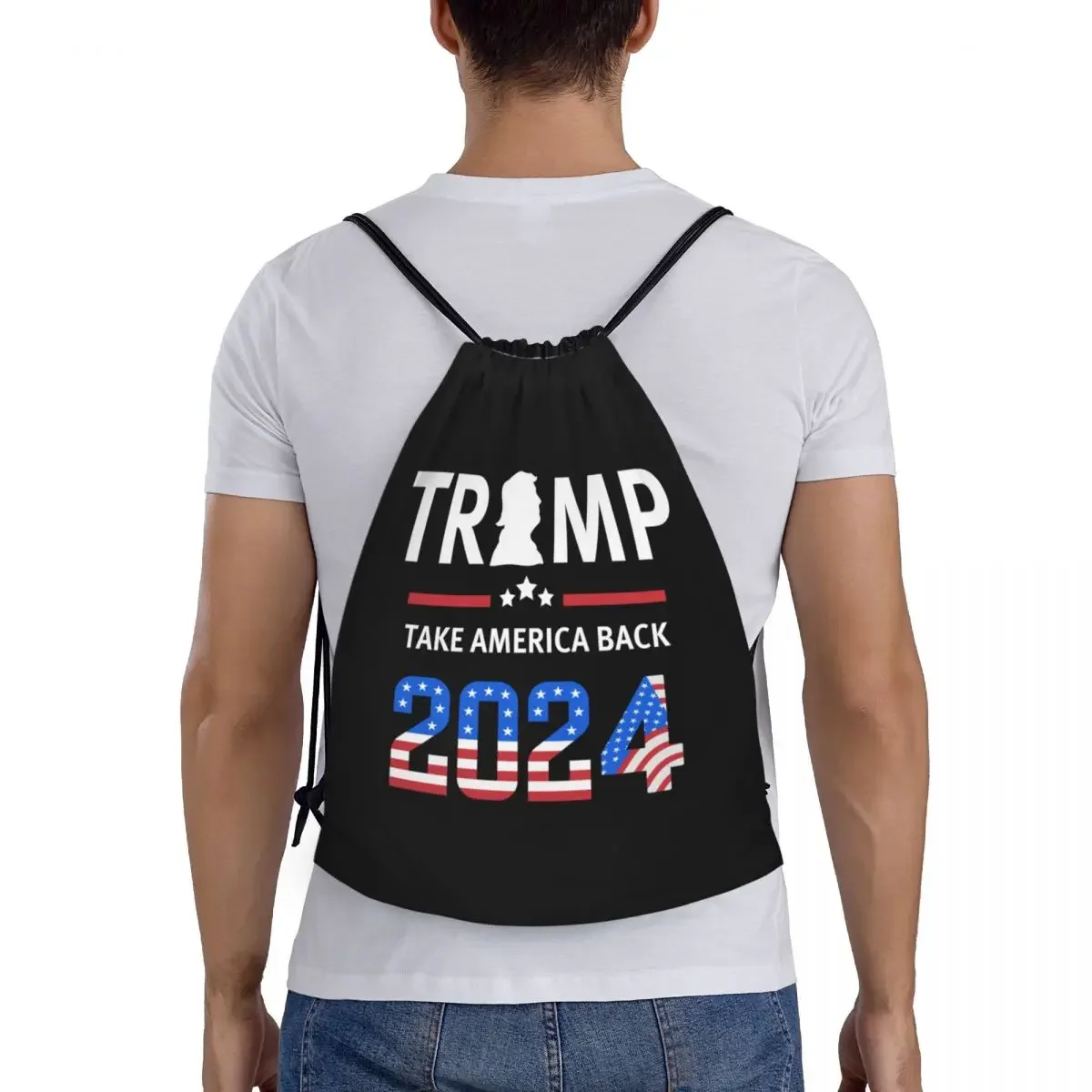 Custom US America Back Drawstring Bags Men Women Lightweight Trump 2024 Sports Gym Storage Backpack