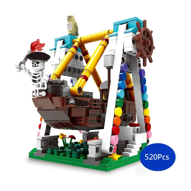 [New] 520Pcs/set DIY Amusement park swing pirate ship Building blocks toy funny assembles game toy child kids gift