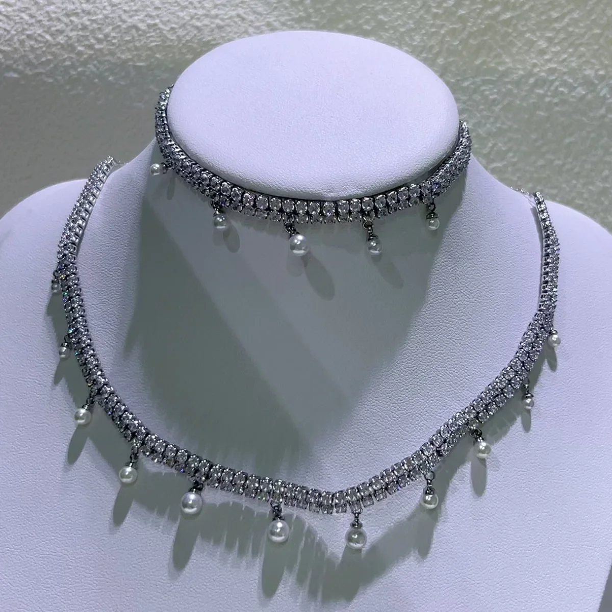 NONE Pearl Necklace Bracelet Earring Set White 3