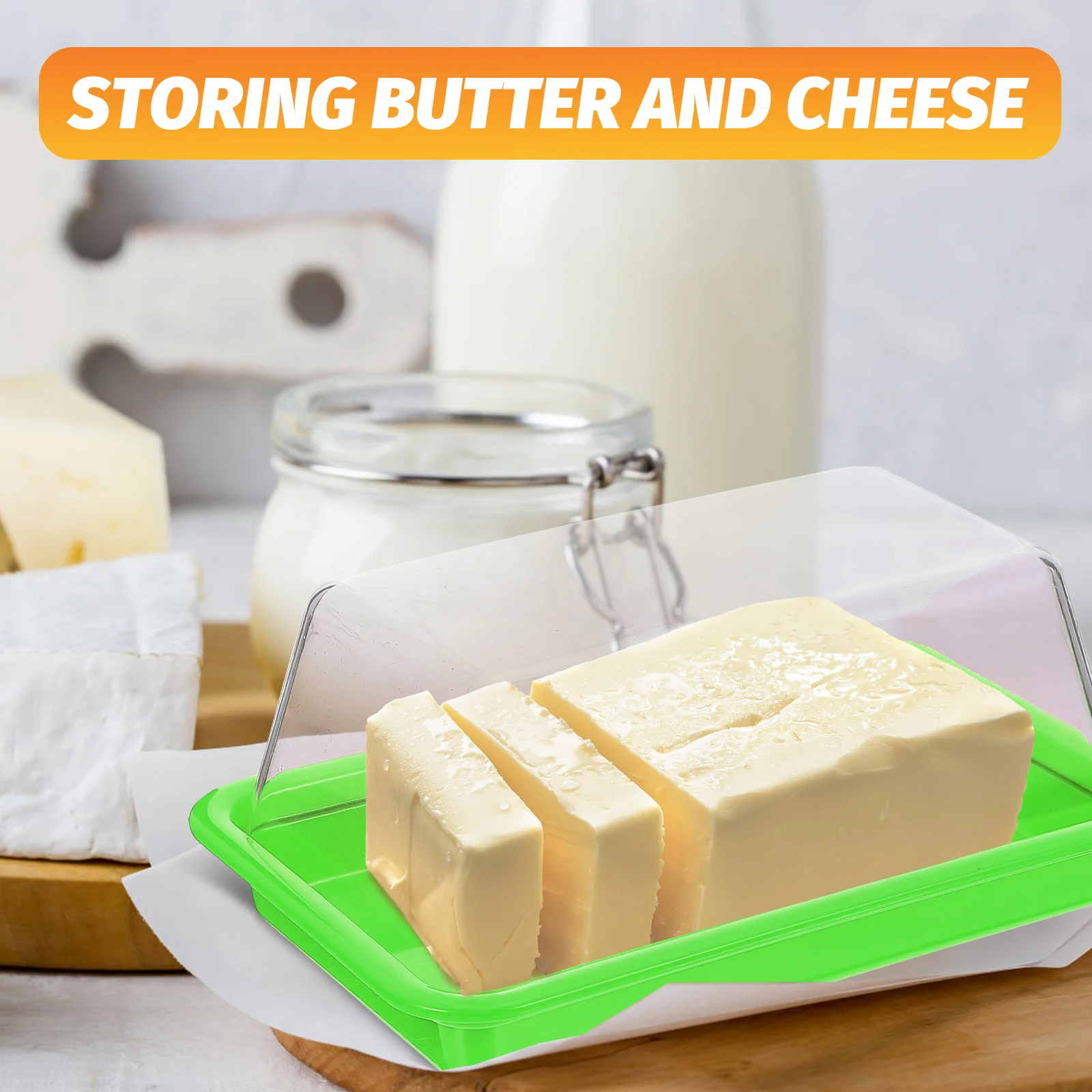 

1Set Butter Storage Holder with Cutter Classic Delicate Design for Fridge Cheese Container Reusable Plastic Butter Tray