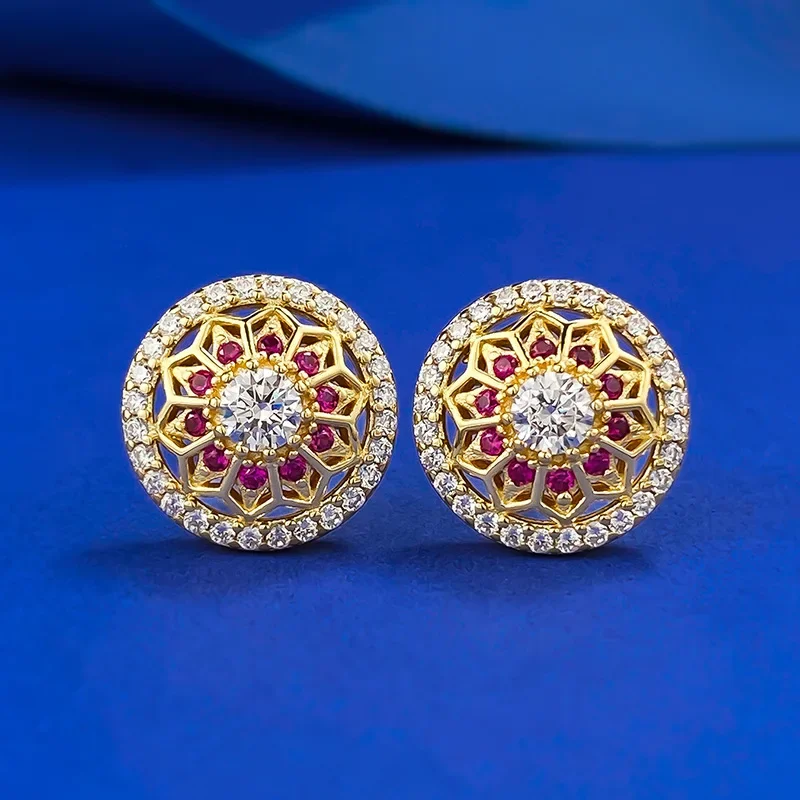 S925 sterling silver gold-plated flowers bloom, fortune turns, China-Chic Chinese style Guofeng gold earrings sell well