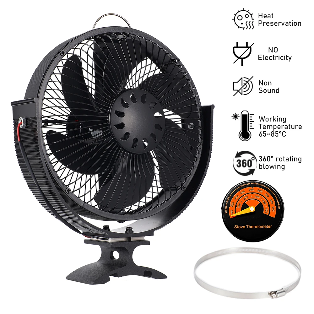 2 in 1 Wall Mounted Fireplace Fan 6 Blades Heat Powered Stove Fan Log Wood Burner Ecofan Quiet Home Efficient Heat Distribution