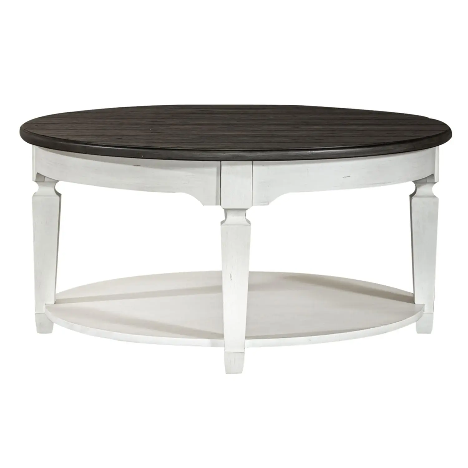 Round Living Room Table Set 3-Piece Cocktail & End Tables Cottage Wirebrushed White Charcoal Oak Wood, Customized