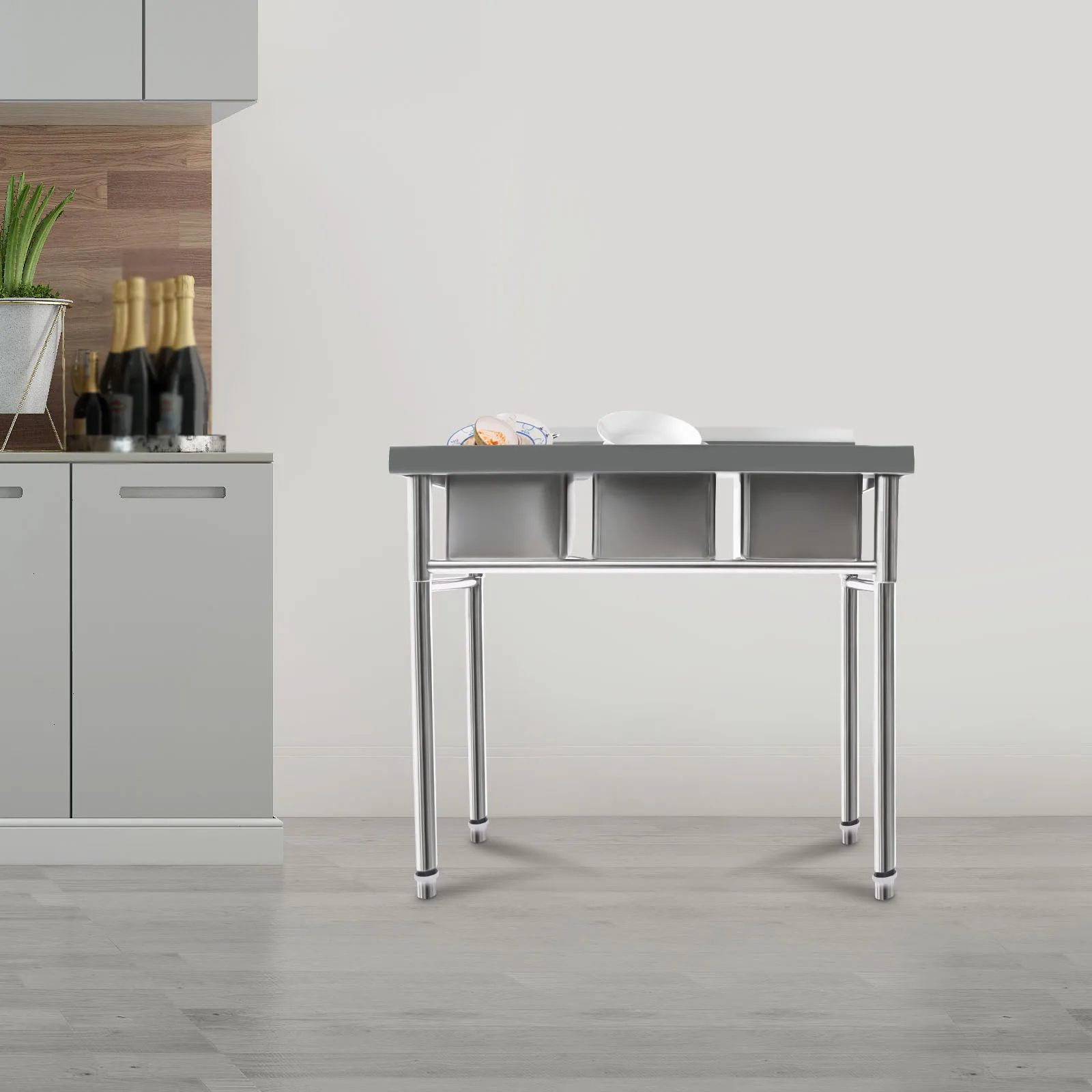 Универсальная раковина из нержавеющей стали 304 с 3 отделениями, ванна для стирки коммерческого класса, кулинарная раковина для наружного использования в помещении, гаража, ресторана