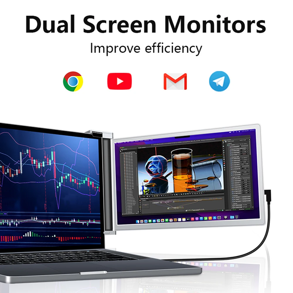 

15.4in Portable Display 1920x1080P FHD Screen Rotatable Laptop Display Extender for Gaming Editing Stock Dual-screen Monitor
