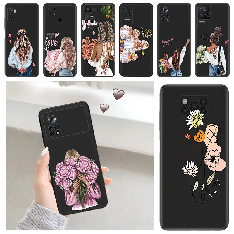 Phone Case For Xiaomi POCO X5 M3 M4 M5S C40 C50 C51 F3 F4 F5 X4 X3 14 Chrysanthemum Rose Flower Girl Redmi A3X  Protective Cover