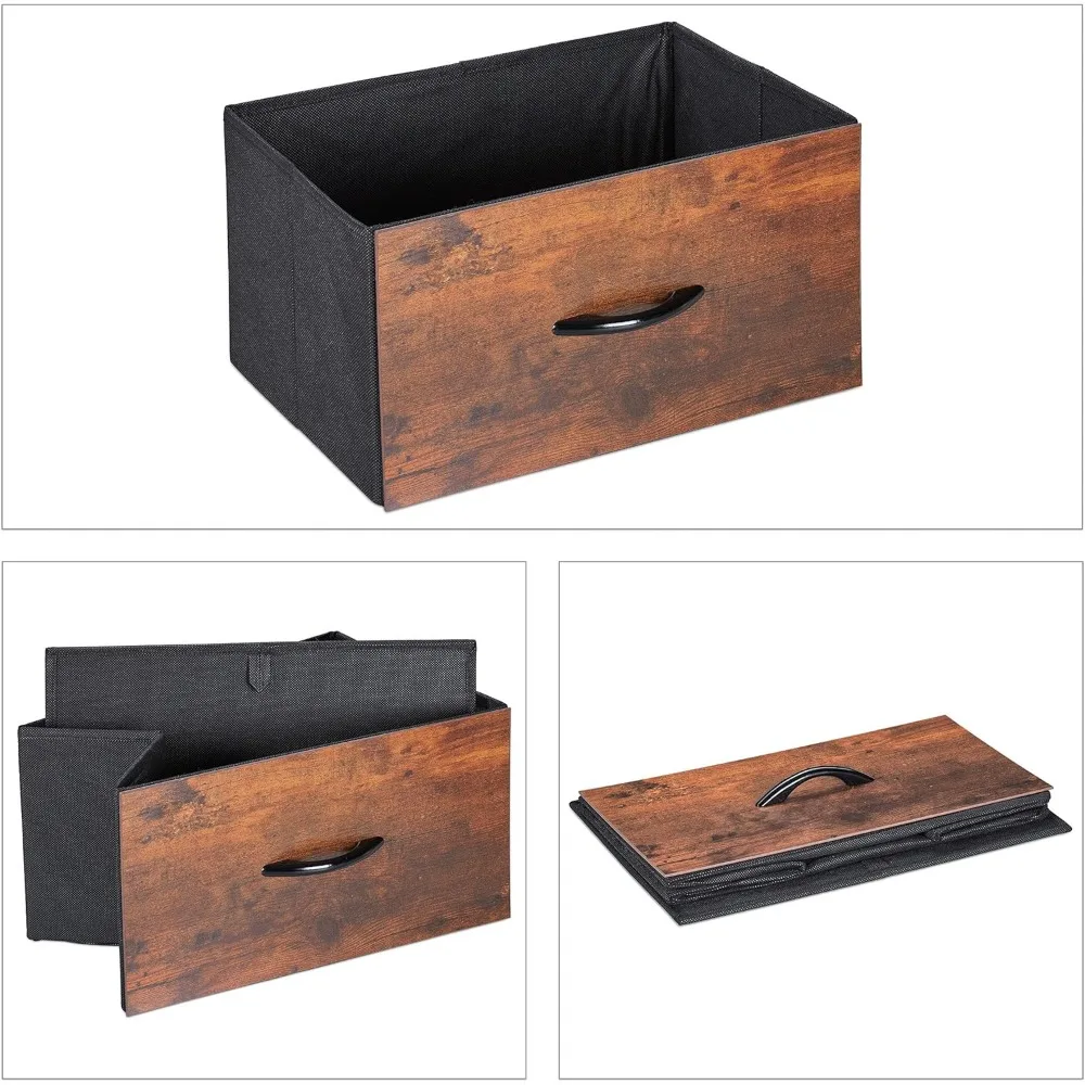 Mesita de Noche Industrial con 2 Baldas y 2 Cajones، Acabado Madera y Negro #6