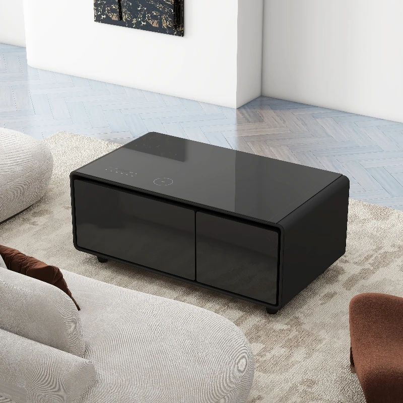 Modern Multifunctional Smart Fridge Coffee Table With Built-in Fridge And Freezer Wireless Charging RGB Lighting USB Ports