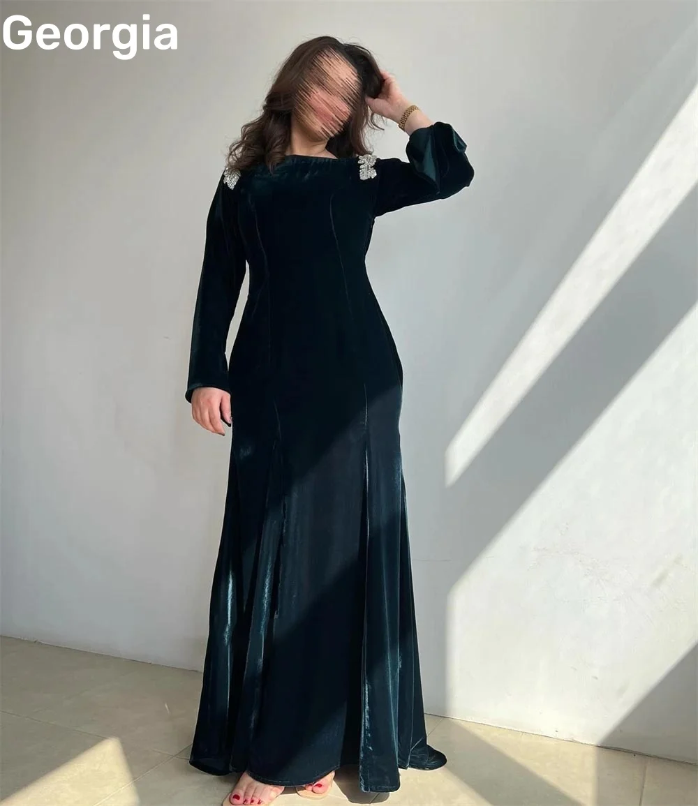 Evening Dresses A-Line Scoop Neckline Ruffle Floor-Length Dress Women Elegant Luxury Zipper Up Long Sleeves Birthday Dresses Lux