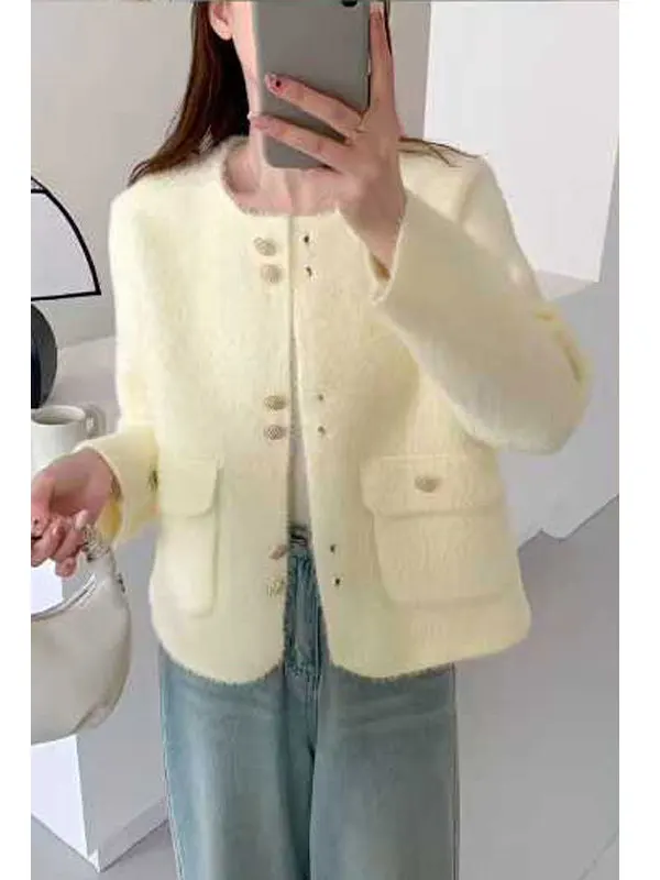 เสื้อกั๊กไหมพรมถักสำหรับผู้หญิง ทรงกลม กระดุมเดี่ยว ผ้ามิงค์เทียม หรูหรา สไตล์ลำลอง แฟชั่นฤดูใบไม้ร่วง ฤดูหนาว