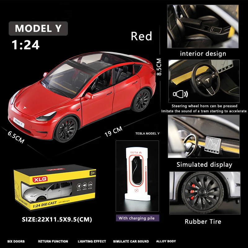 1:24 Model Y Alloy Car Model Simulation Sound And Light Pull Back Toy Car Metal Suv Electric Car Boys Collection Ornaments Gift