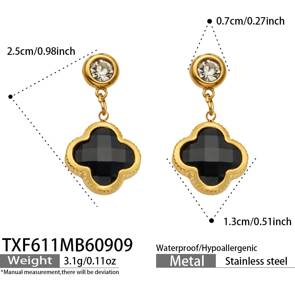 Facettierter Glasstein 4-Blatt-Blumen-Halskette Armband Ohrringe 18k Vergoldeter Edelstahl 3-teiliges Kleeblatt-Schmuckset für Damen – Detail 16