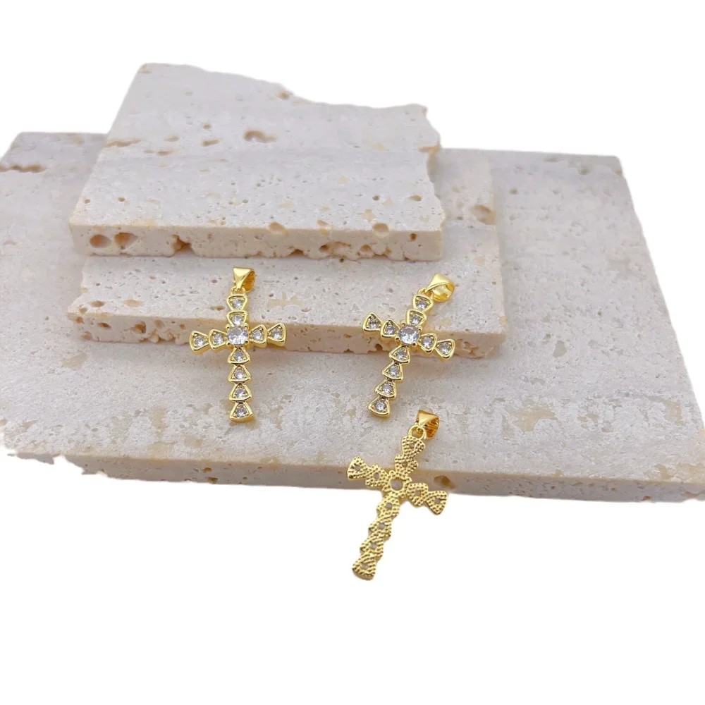 2Pcs Christian Cross Pendant for Diy Necklace Making Accessories Copper Zircon Woman Men Popular Jewelry Supplies Wholesale