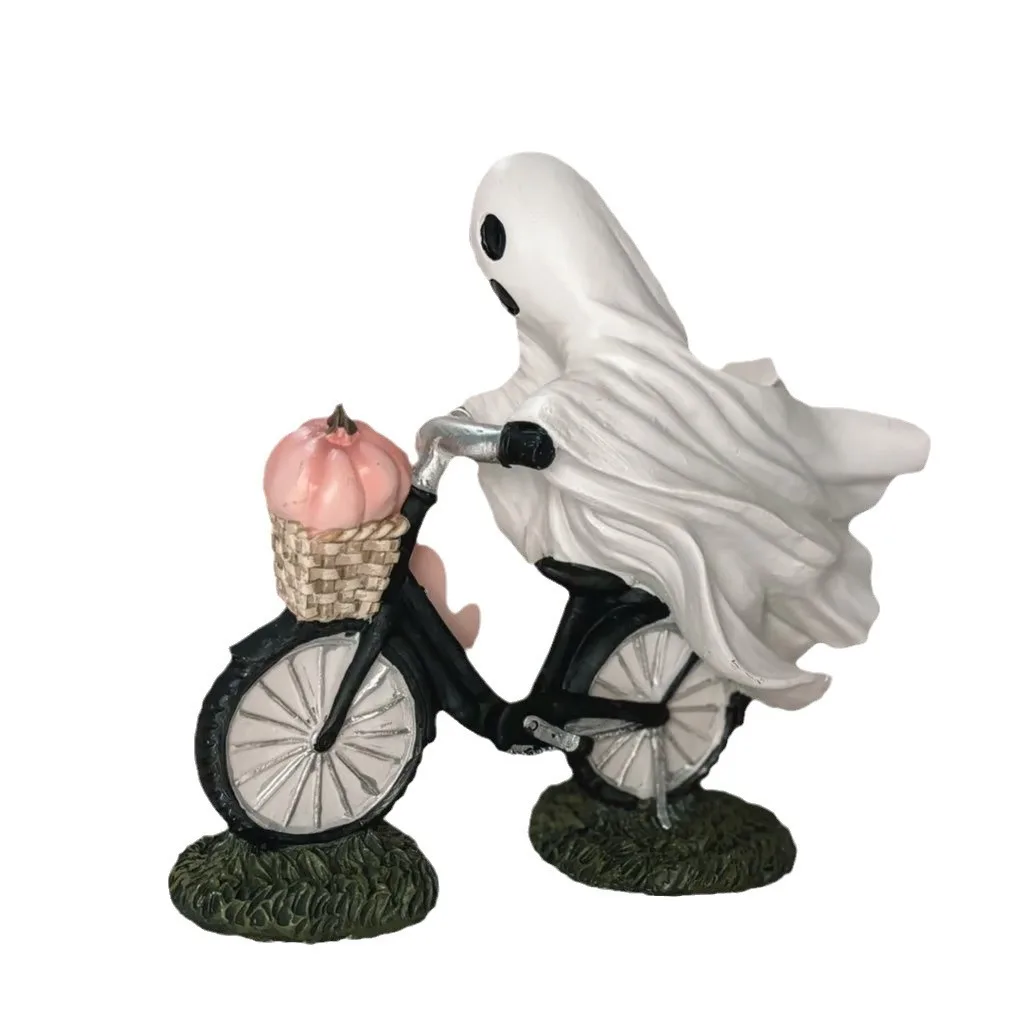

Resin Ghost & Pumpkin Sculpture‌ - Halloween Decor with Pink Glow Effect