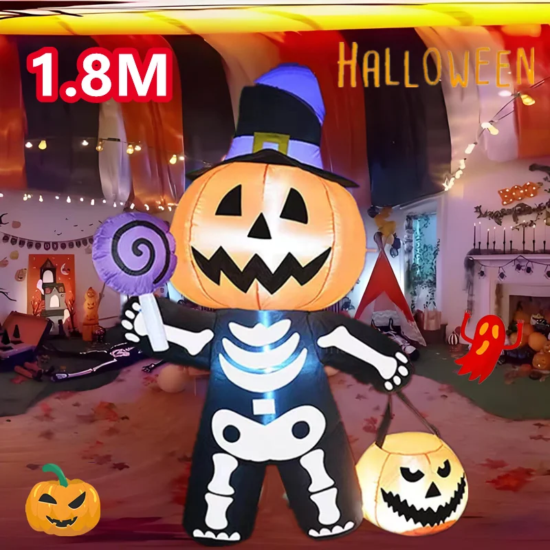 

Halloween Inflatable Pumpkin/Hot Air Balloon Pumpkin/Skull Ghost Model Built-in LED Light Indoor Garden Terror Decoration Props