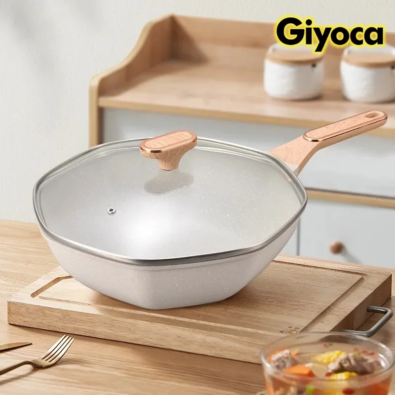 

Giyoca 30/32cm Medical Stone Star Anise Pot Non-stick Frying Pan Smokeless Saucepan/Wok Multi-function Kitchen Cookware Pot