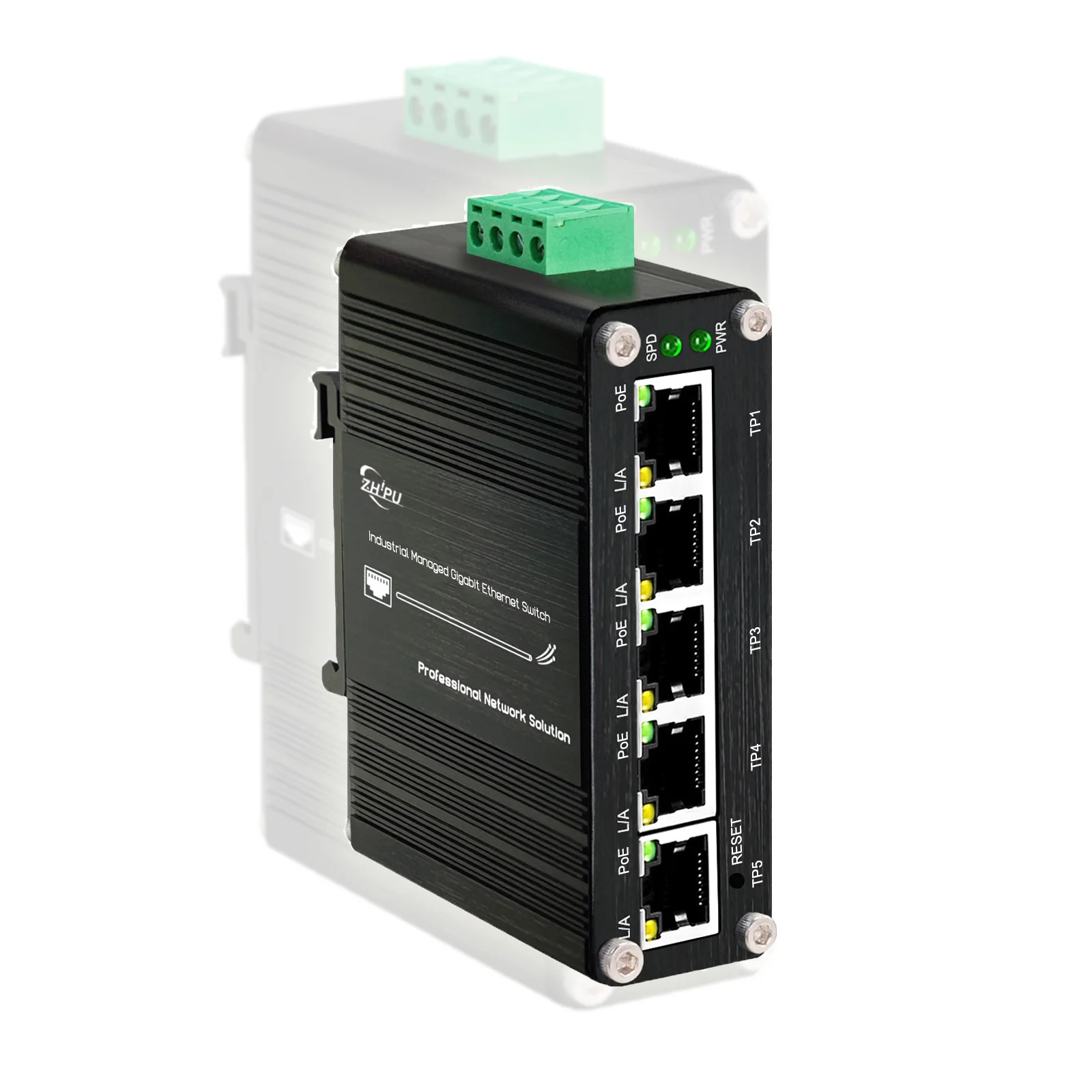 

Mini Industrial Managed 5 Ports (PoE) Ethernet Switch 10/100/1000Mbps Ethernet Switch DC12~48V DIN-Rail&Wall-mount Aluminum Case