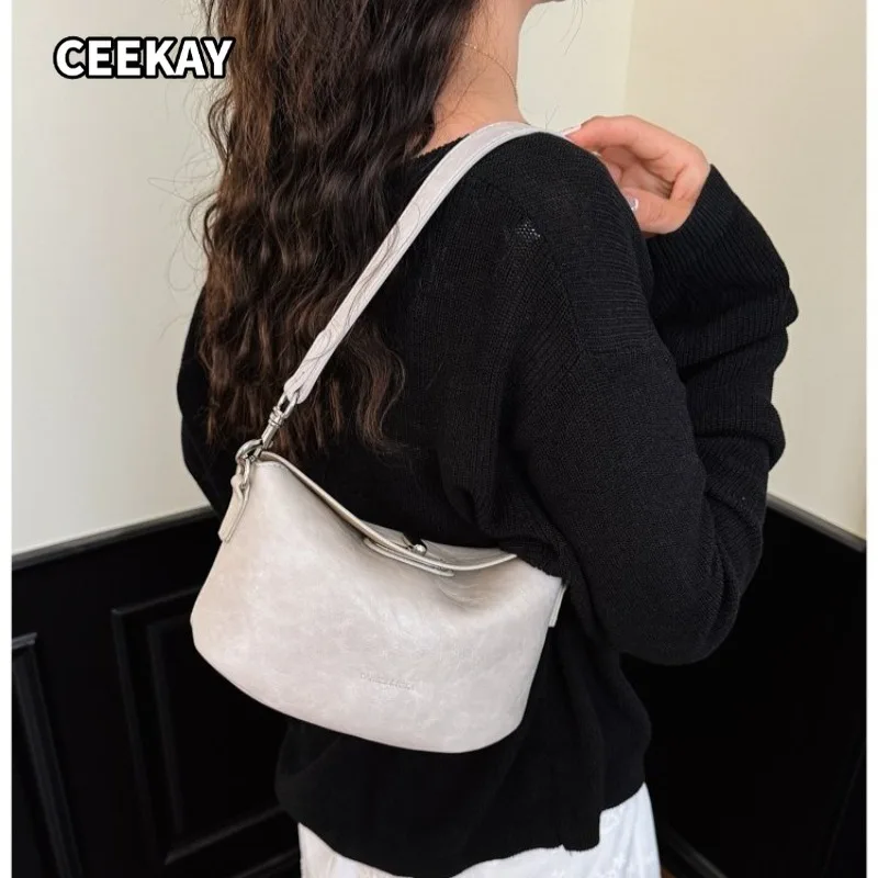 CEEKAY Light PU Saddle Crossbody Bag Metal Twist Clasp Adjustable Long Strap Casual Mini Handbag for Ladies Holiday Commute Use