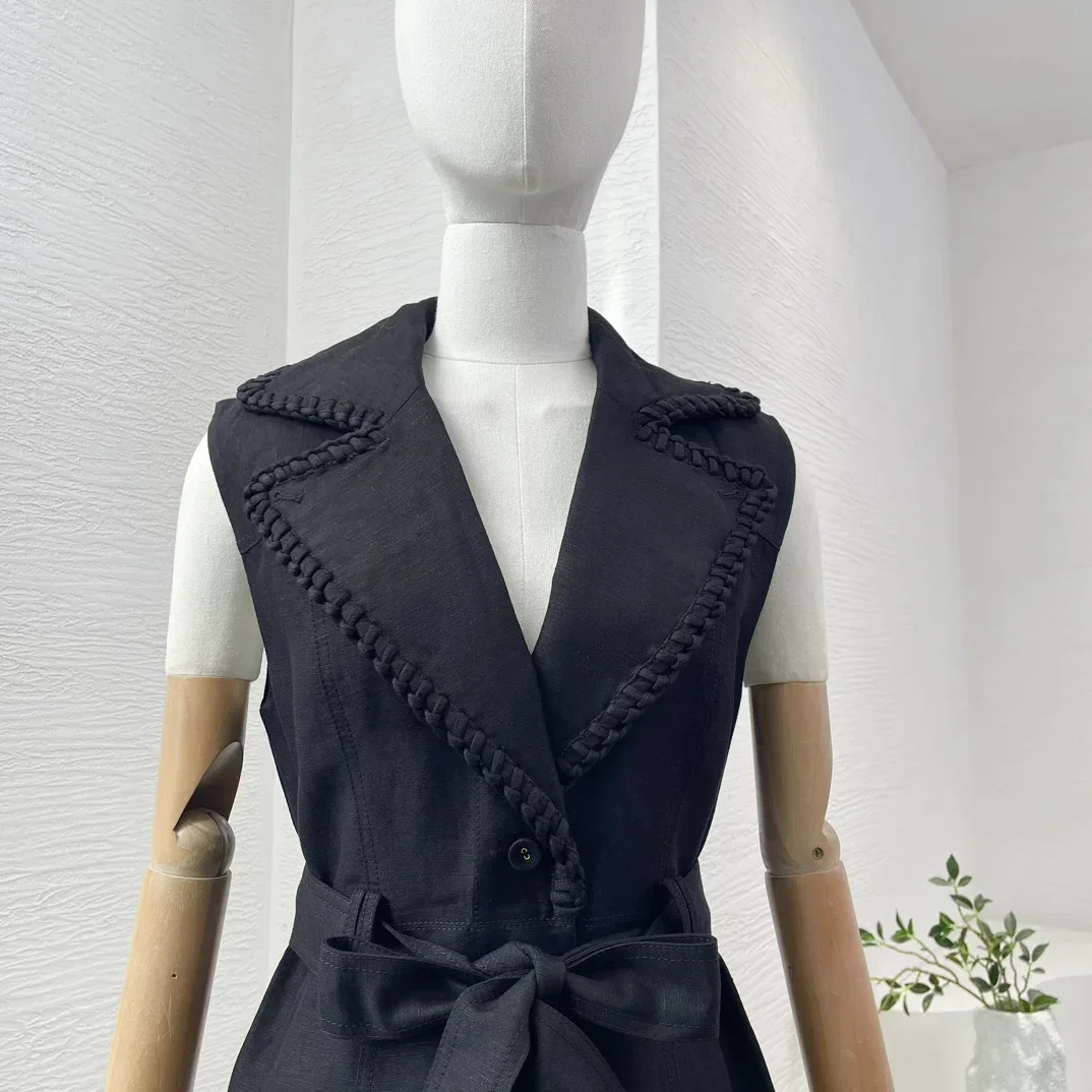 Minivestido trenzado con cuello vuelto para mujer, elegante vestido negro para vacaciones de verano, ropa de oficina para mujer, novedades 2024