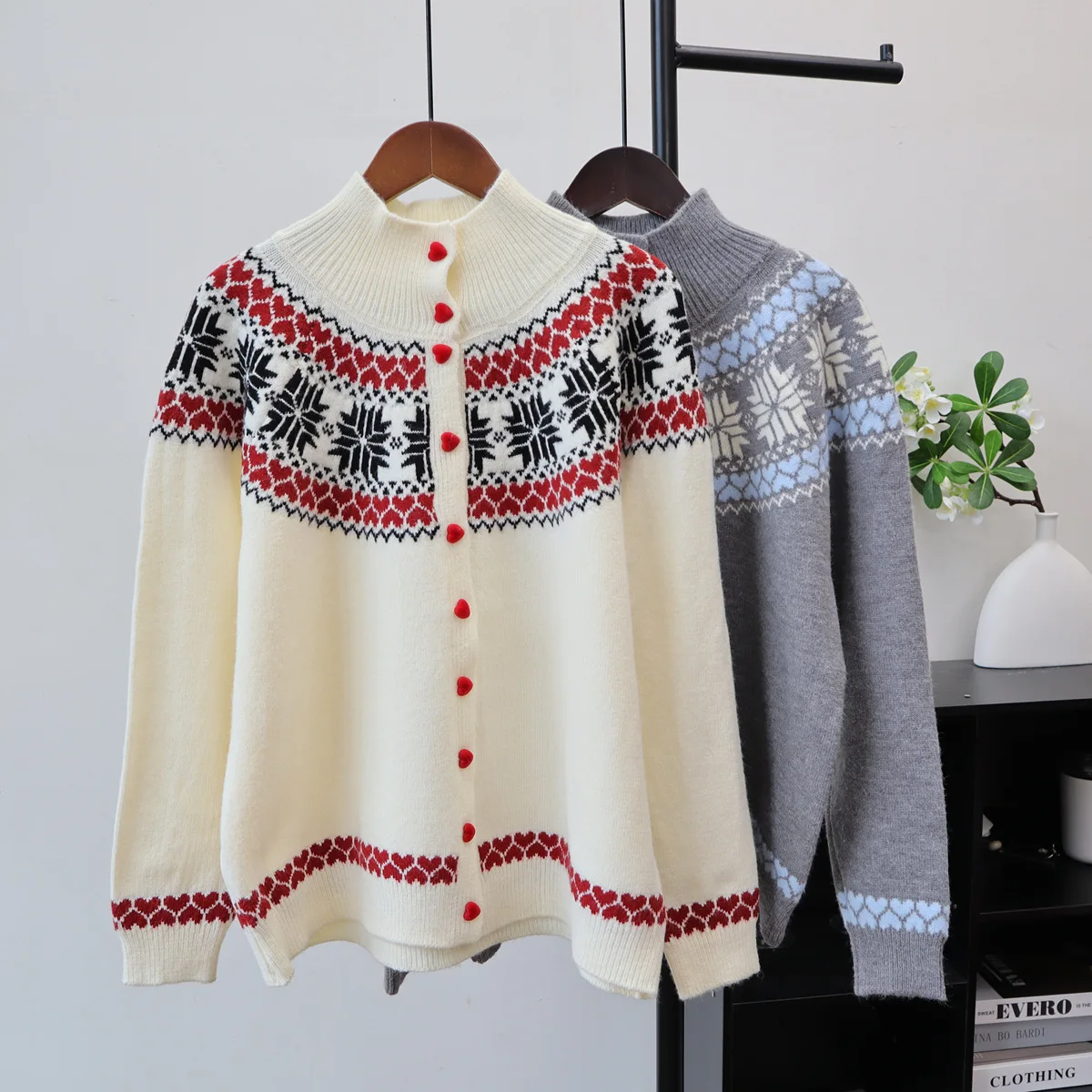 

Женский кардиган с цветочным принтом в скандинавском стиле, водолазка контрастного цвета, свободный свитер с длинными рукавами, женские повседневные вязаные топы, рубашка