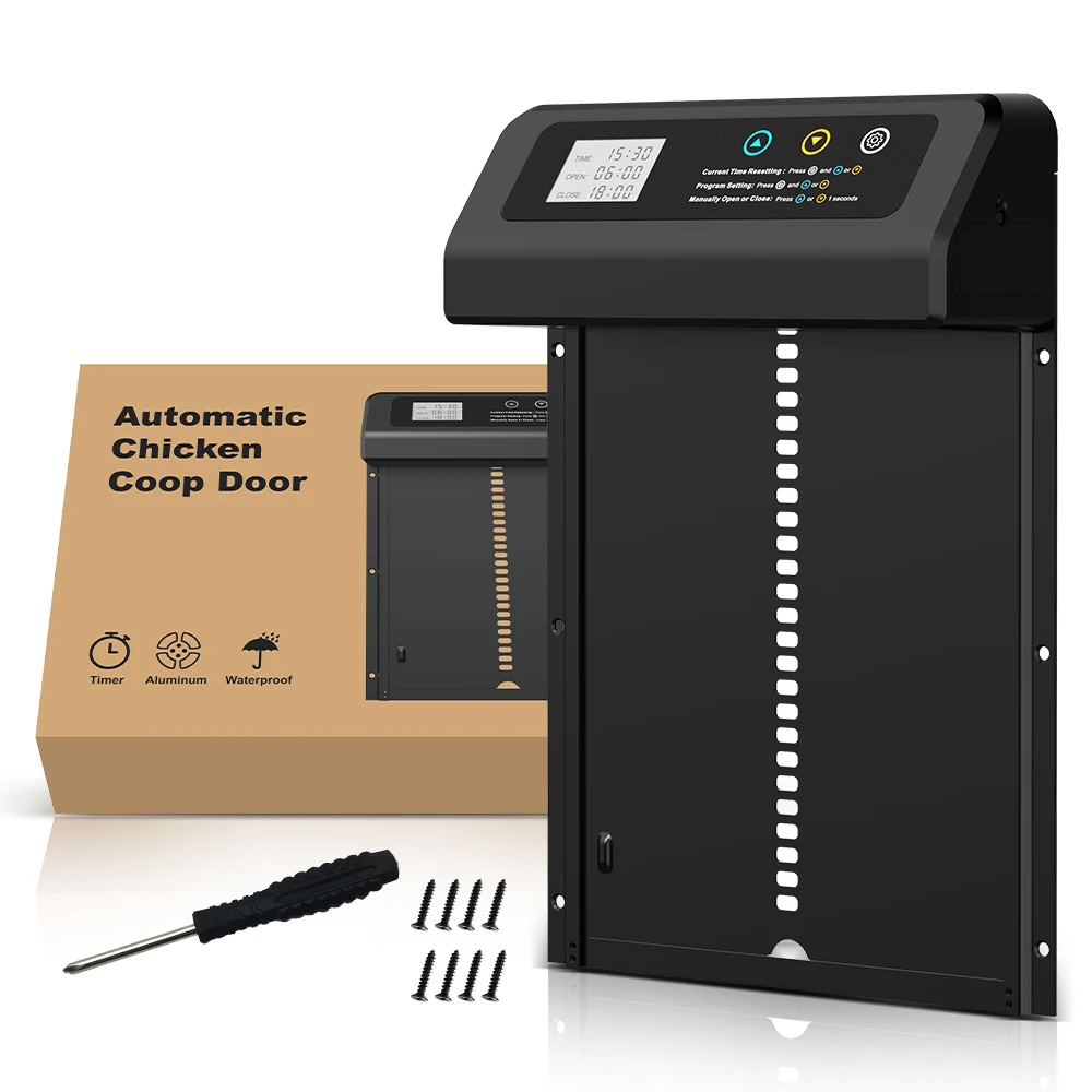 

Automatic chicken coop door with anti-pinch function Powered by batteries, easy to operate and durable