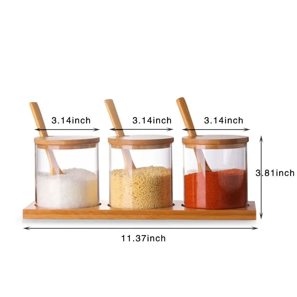 300ml Home Glass Seasoning Jar with Lid Spoon Seasoning Pot Salt Shaker Sugar Bottle Organizer Kitchen Supplies Storage Set