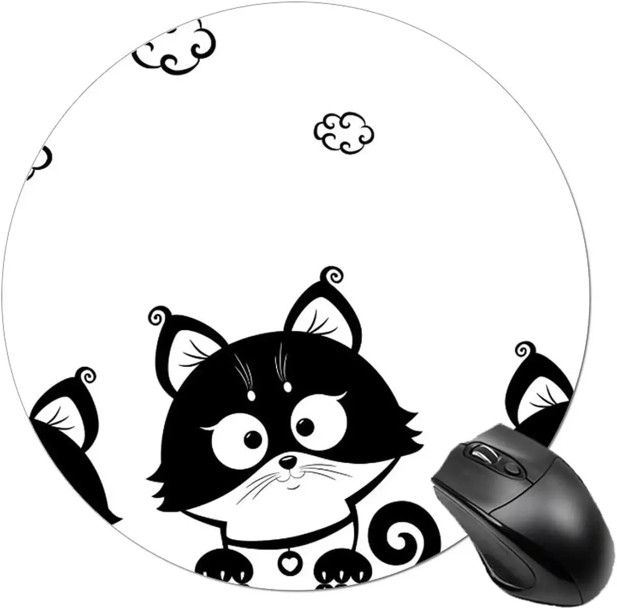 

Cute Black White Cat Under Clouds Mouse Mat with Non-Slip Rubber Base Cute Round Mousepad for Laptop Computer Office 7.8x7.8 In