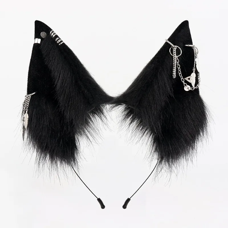 Halloween Animal Ear Headband Simulation Dog Ear Plush Performance Headwear Chain Accessories Cosplay Exhibition Live Broadcast