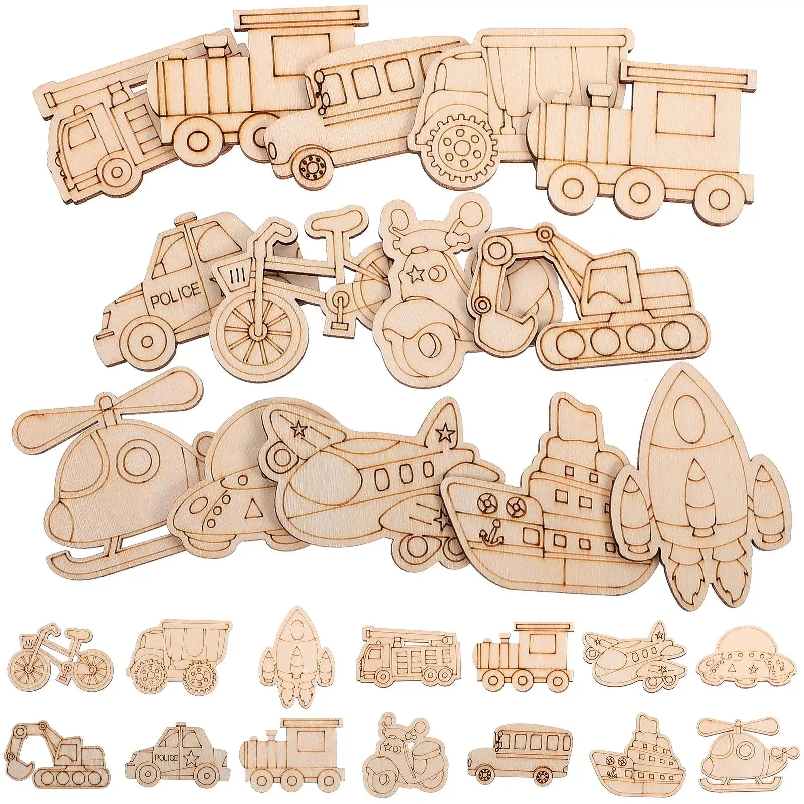 

50 Pcs Aircraft Wood Chips Slice Ornaments Cutouts Blank Painting Crafts Wooden Vehicle Slices