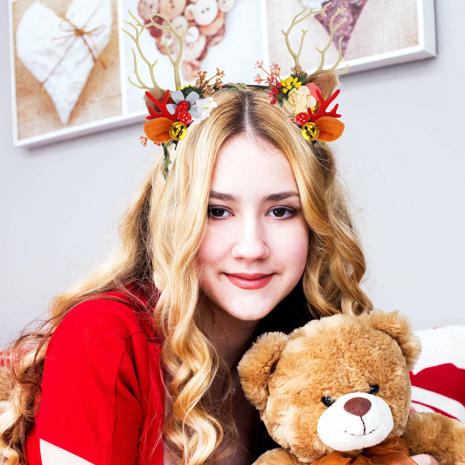 

1Set Reindeer Antlers Headband Cute Branch Style Secure Hold Christmas Decoration Festive Gathering Photography Props Women Kids