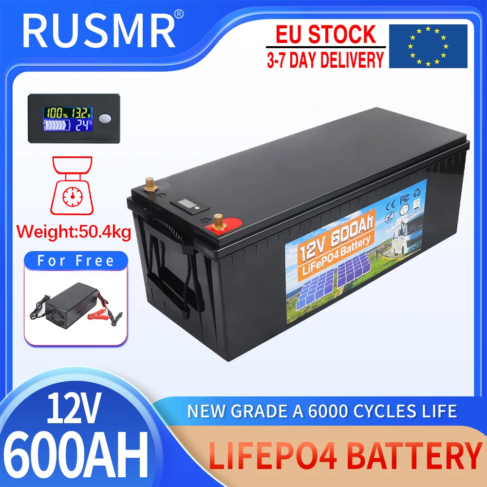 12V 600Ah 500Ah 300Ah 200Ah 100AH LiFePO4 Lithium Iron Phosphate Battery Built-in BMS 6000 Cycles