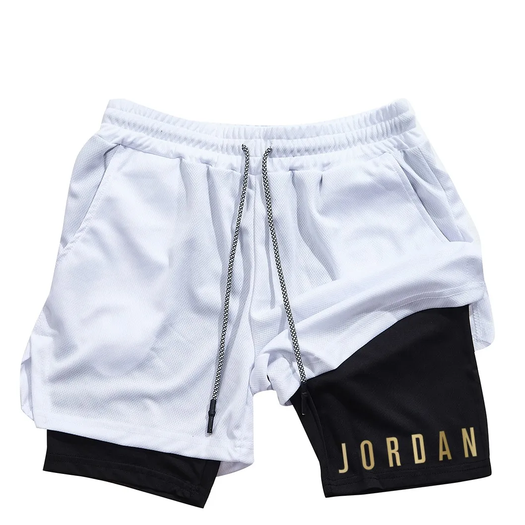 

Men's printed 2-in-1 running shorts, gym workout tight shorts with phone pocket, towel loop, summer quick drying sportswear