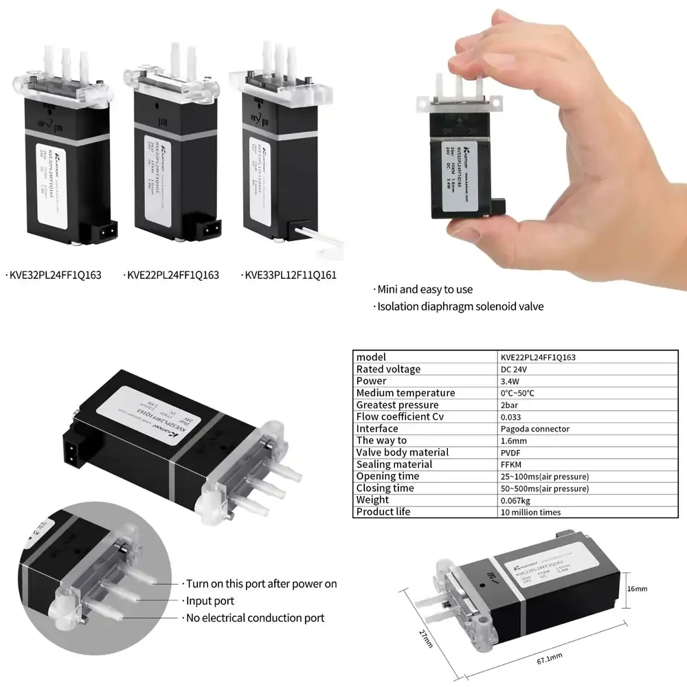 Kamoer for KVEB 12V 24V Micro Solenoid Valve for Water Air Control Three Way Direct Acting Valve for Industrial Automation