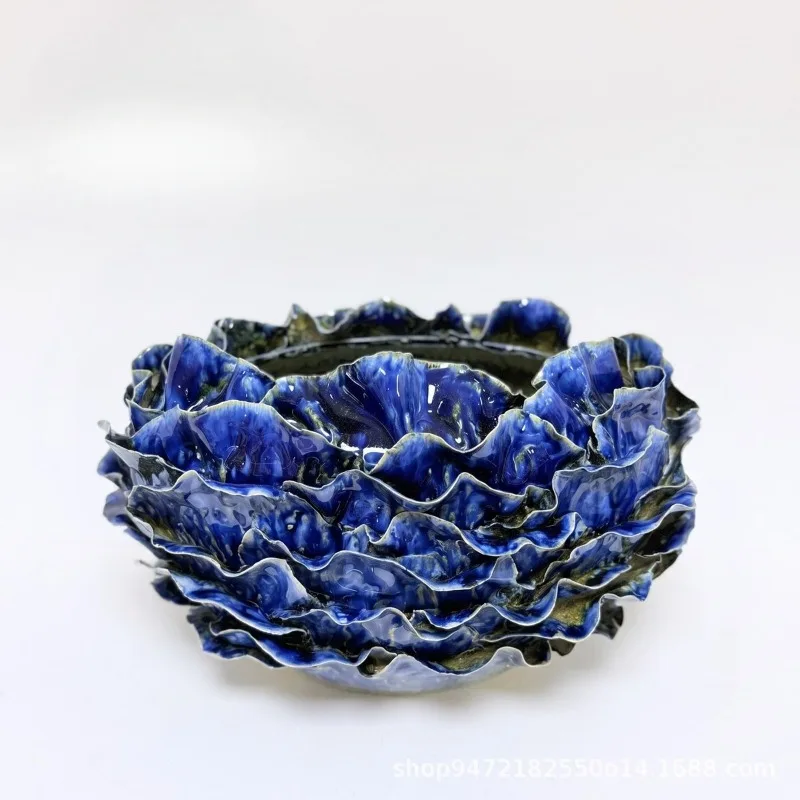Hand-squeezed ceramic flower utensils, modern art multi-layer petal soft decoration display
