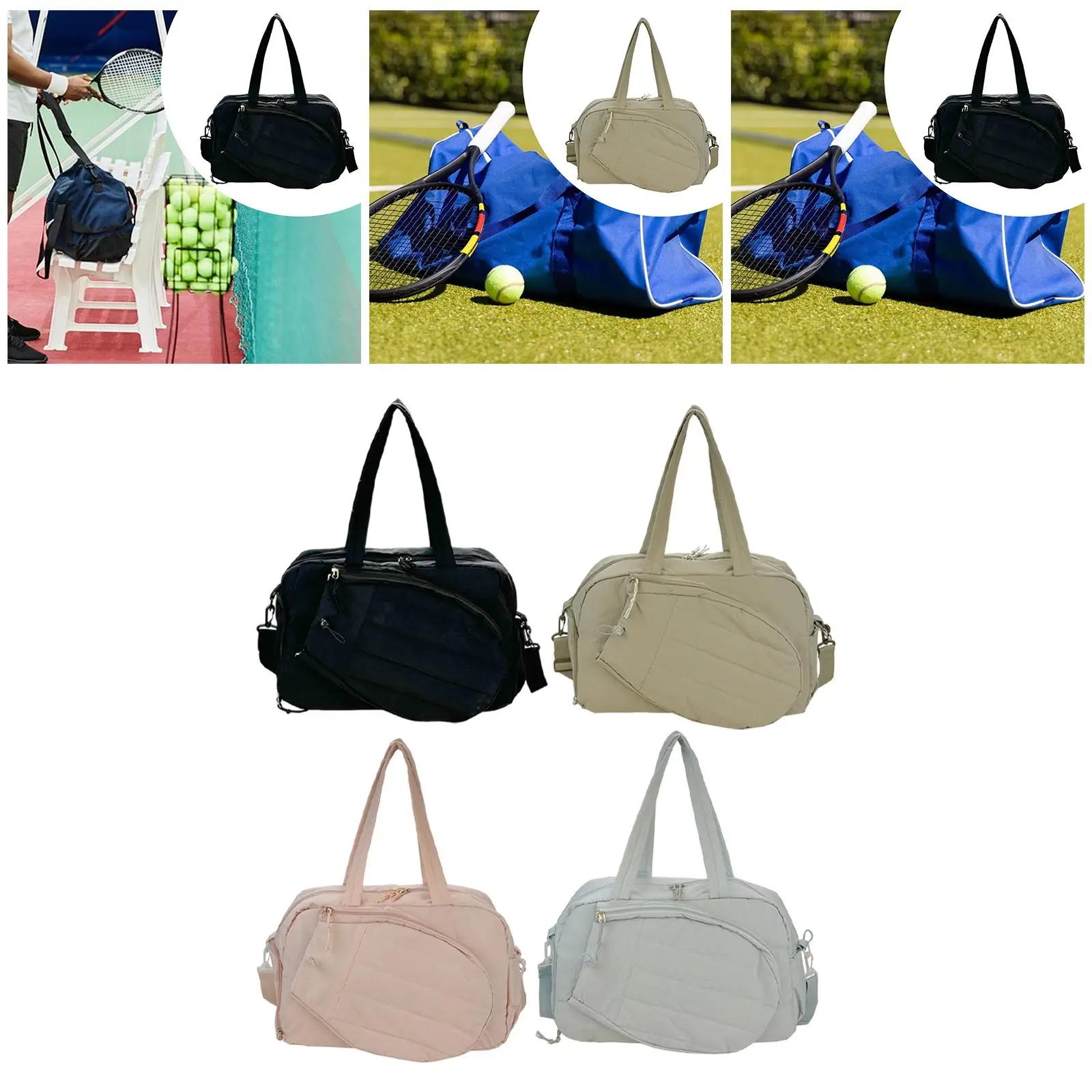 Water Resistant Tennis Racket Bag Removable Strap Organizer Shoulder Tote Bag for Pickleball and Racquet Sports