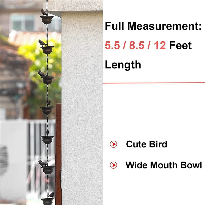 

ABZS 6X Rain Chains For Gutters Mobile Birds On Cups Rain Chimes 7.8Ft Rain Chimes With Attached Hanger And Birds