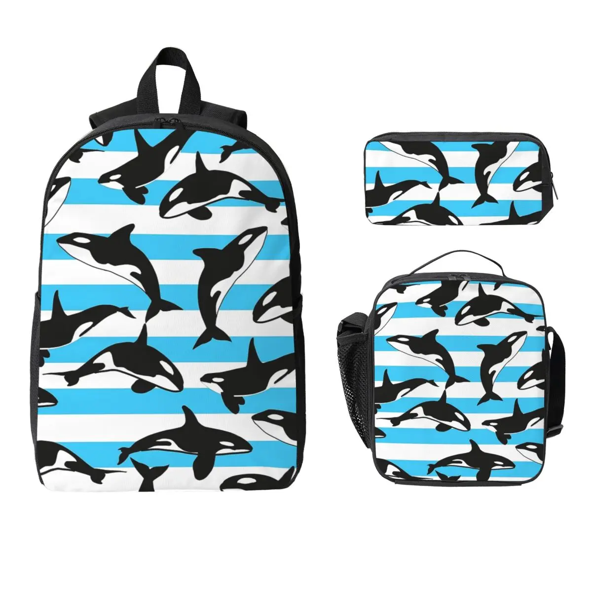 

Рюкзак Orca Killer Whale, студенческая сумка для книг для мальчиков и девочек, школьная сумка, сумки на плечо для ноутбука, изолированная сумка для обеда 3 шт., пенал
