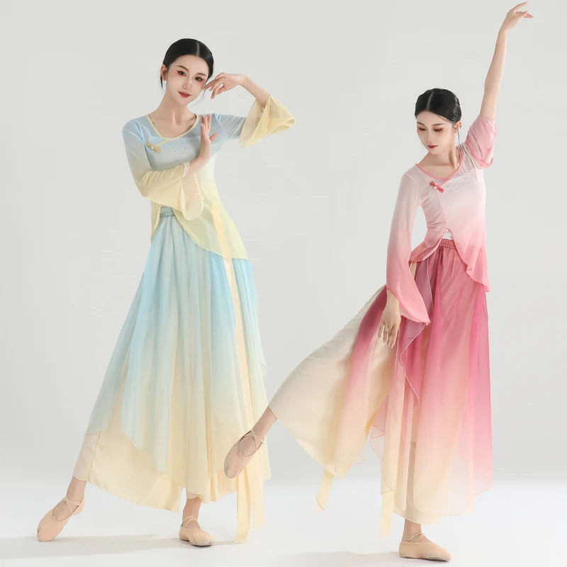 

Chinese Traditional Classic Yangko Dance Costume Woman Chiffon China Dance Performance Stag Dancewear Practice Dancerwear