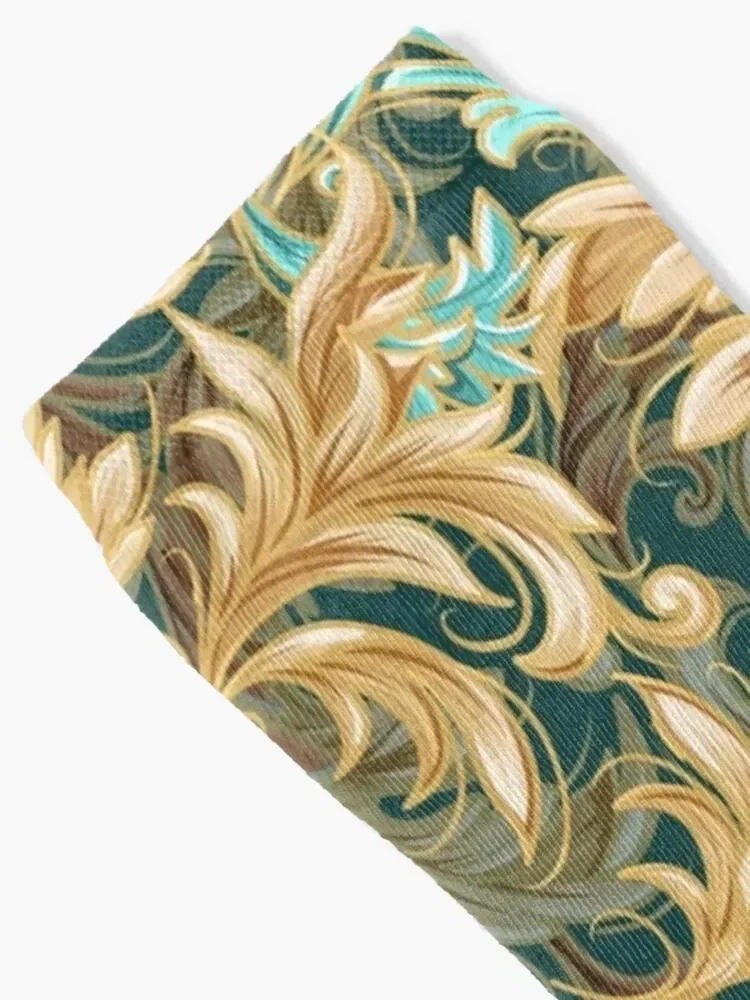 Rococo Bliss Pattern | Deep Cool Green + Teal + Cream Socks floral anime Wholesale Women Socks Men's