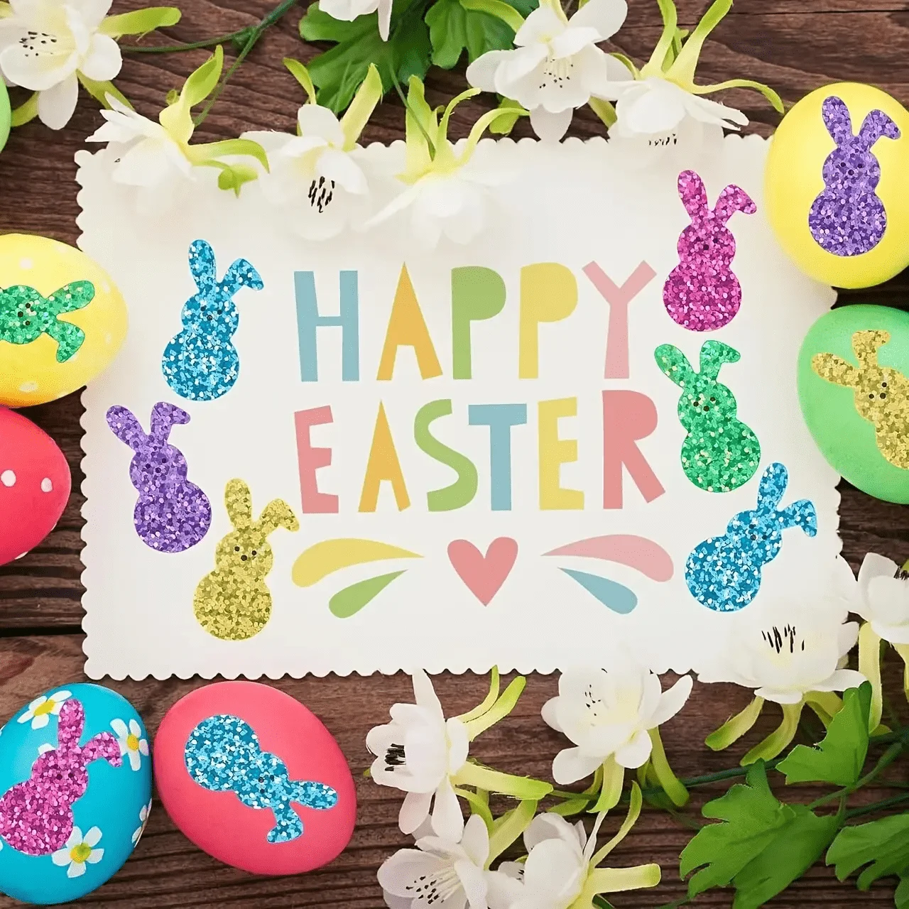 500pcs Per Roll Easter Bunny Stickers Spring Party Bag Labels Rainbow Sparkle Glitter Easter Rabbit Sticker Personalized Sticker view 5