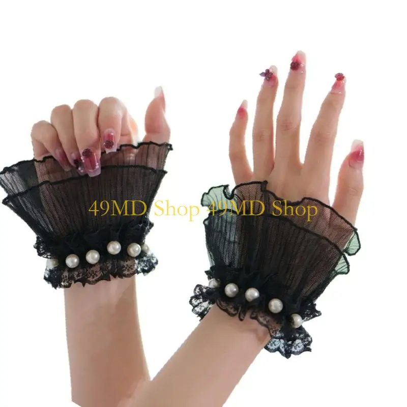 49MD Nails Art Photography Arm Cuffs Pearls And Lace Detailing Wrist Sleeves Wrist Cuffs For Wedding Event Anime Costume Props