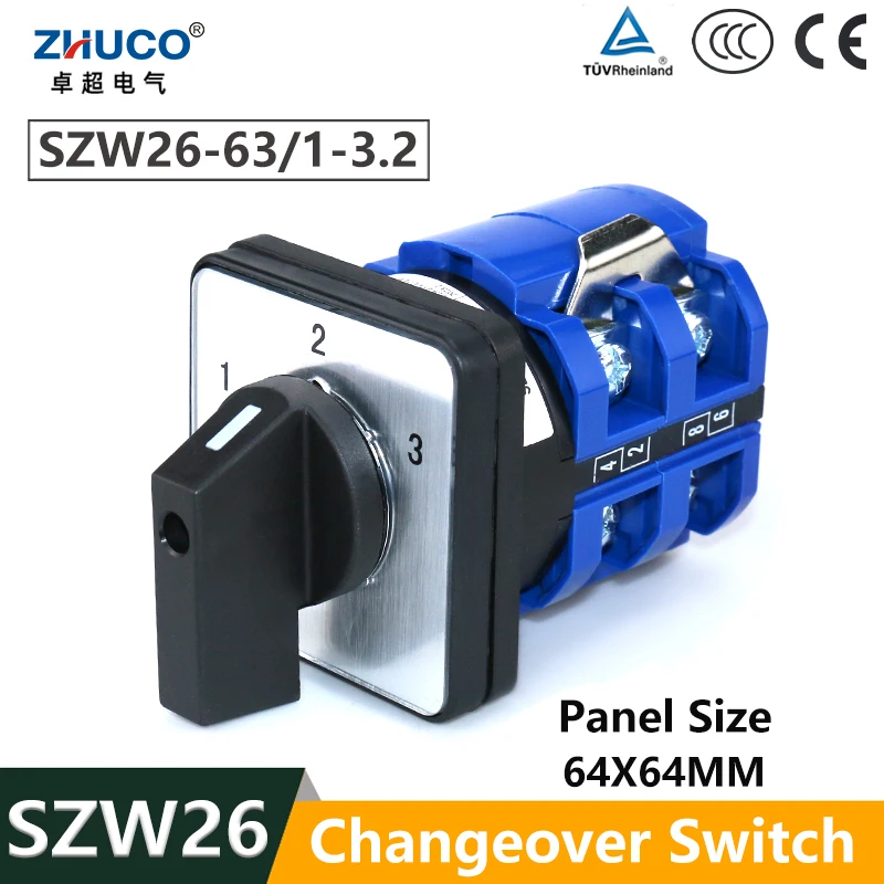 ZHUCO SZW26/LW26-63 690V 3 Adjustment Wirings 2 Phase 8 Terminals Rotary Cam Switch Selector For 63A Application Controller AC