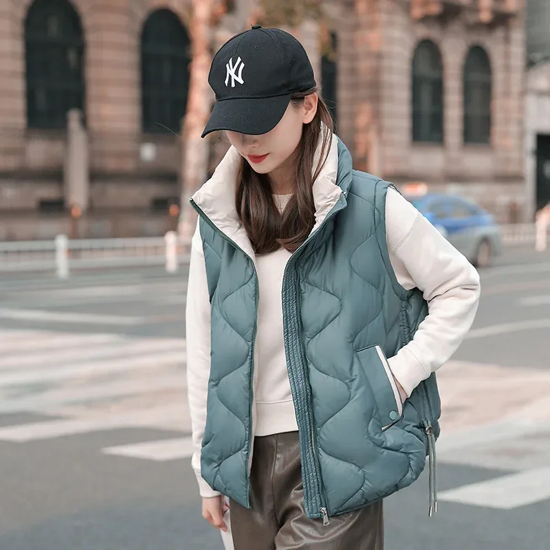 Women Parkas Vest Coats Stand Collar Zipper Sleeveless Casual Regular Coat Drawstring Thick Warm Elegant Splice Autumn Winter