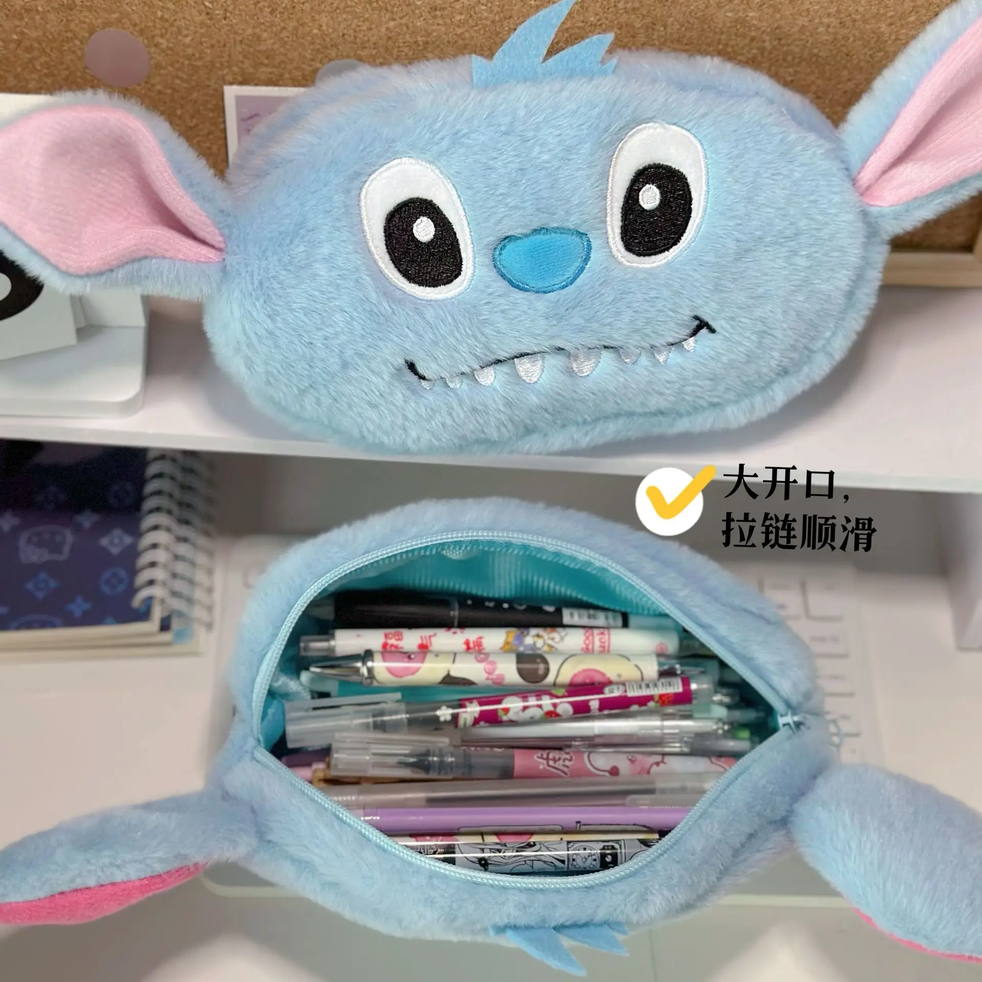 Disney Cute Cartoon Stitch Plush Pen Bag Large Capacity Pencil Bag Student Stationery Storage Bag Personality School Supplies