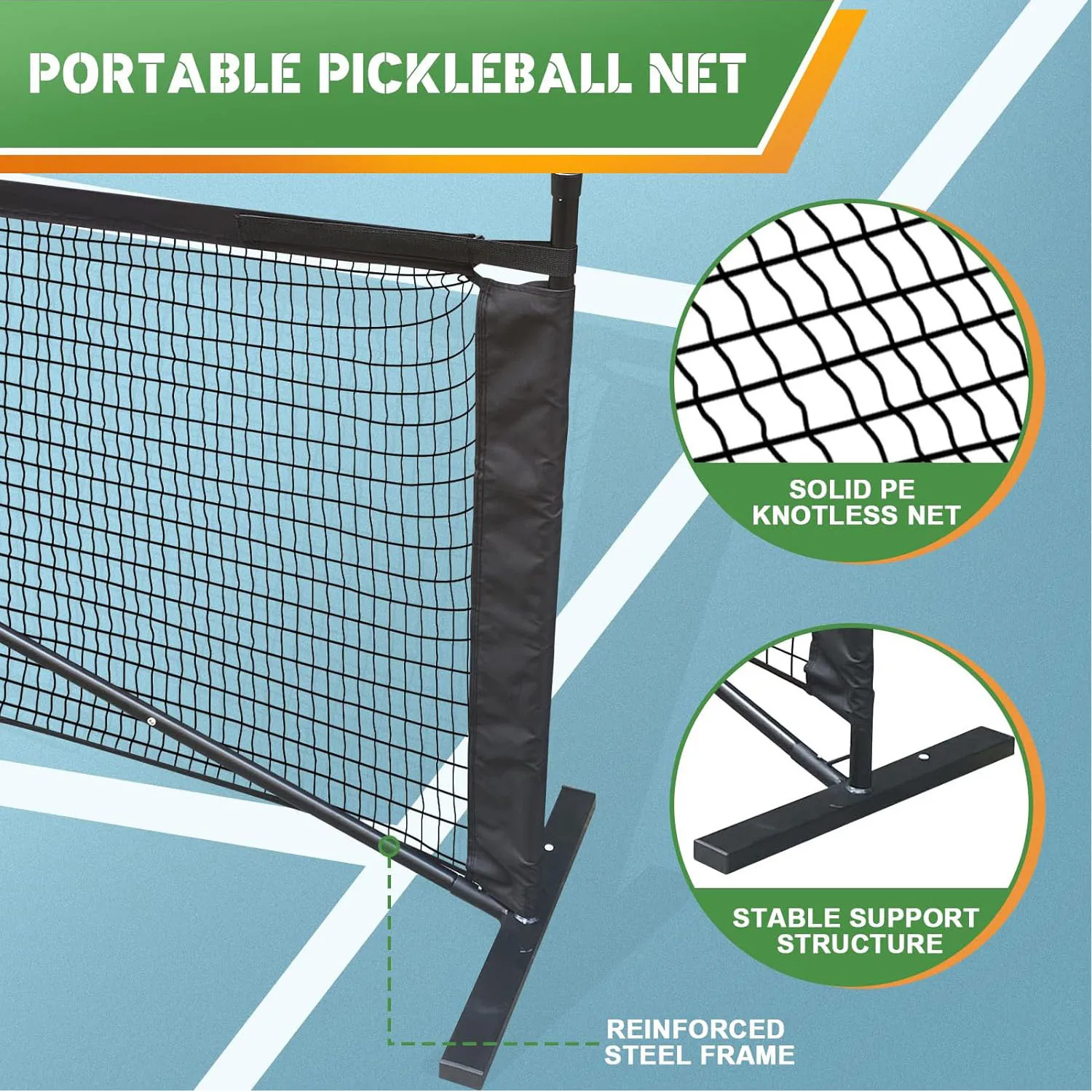 Pickleball Net System with Carrying Bag Game Black Durable Beginners 670cmx91cm Indoor and Outdoor Metal Frame Stand Easy Setup