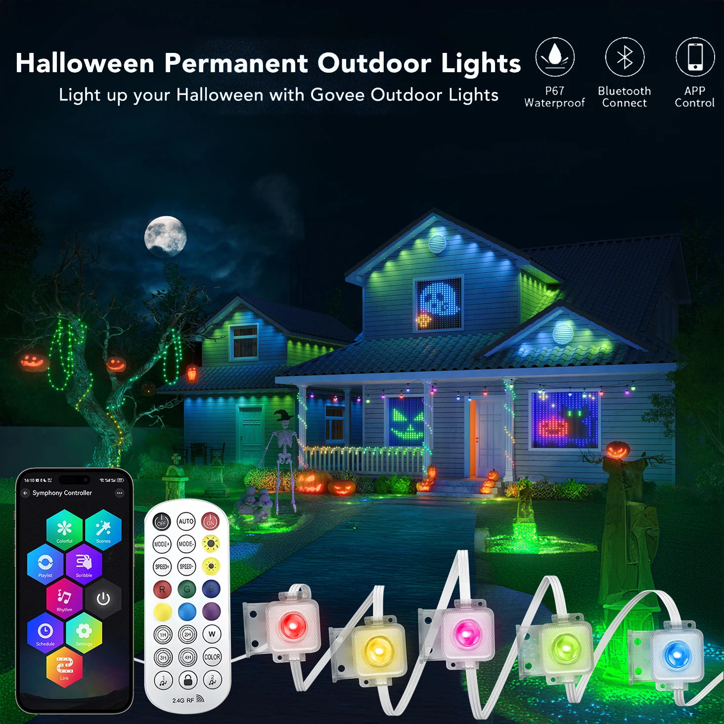 

Наружные светодиодные лампы на крышу, встроенное приложение Bluetooth, RGB-лента, водонепроницаемое освещение для всего дома, фонари для свадьбы и Хэллоуина