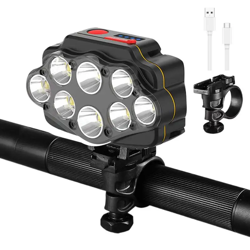 Road Bike Front Light 8 LED Super Bright Bike Headlight Rechargeable Cycling Front Light 360 Rotatable LED Bicycle Headlight