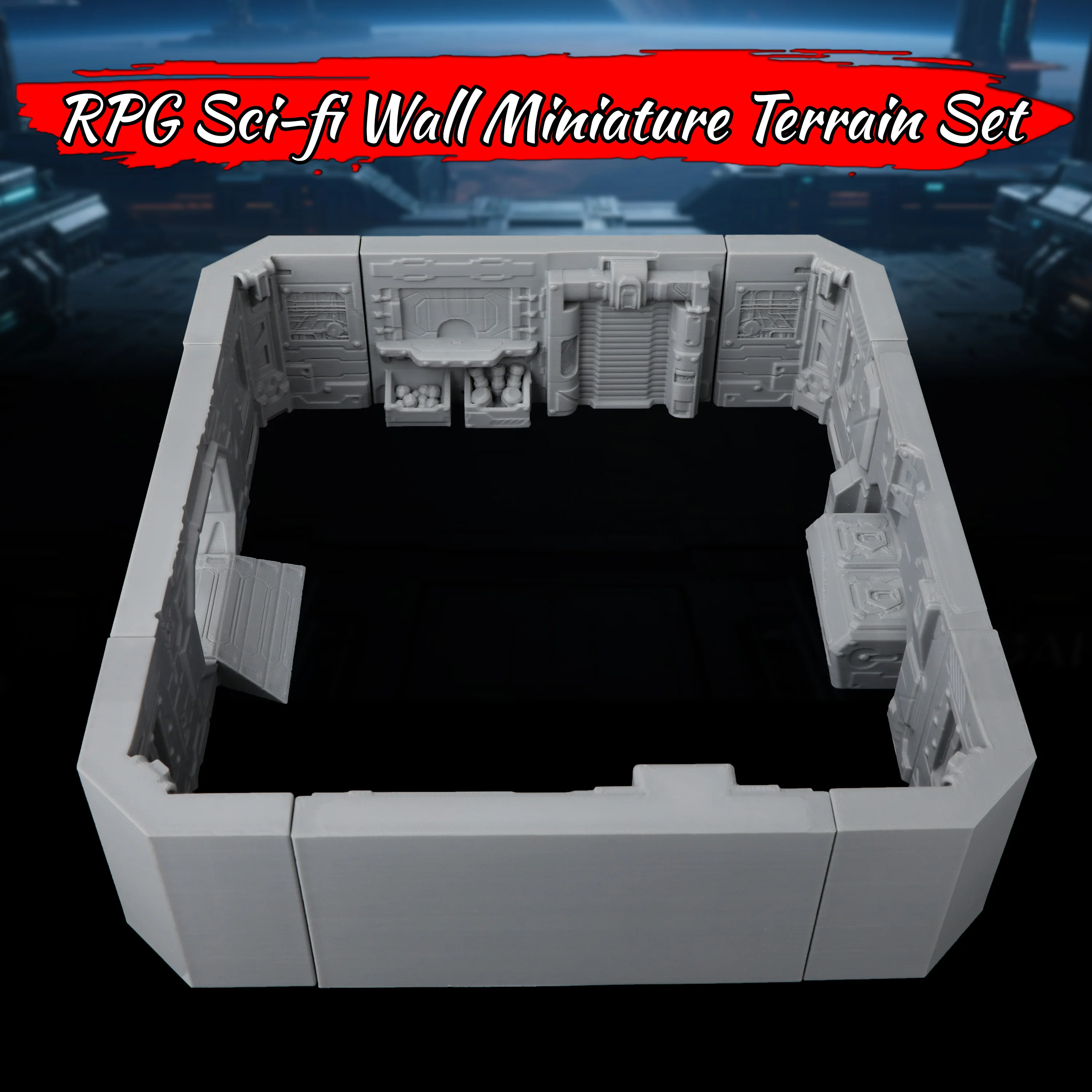 Sci-Fi Wall Miniature Terrain Set for RPG Tabletop Games – Modular Fantasy Sci-Fi Walls for Spaceship Interior, Futuristic City
