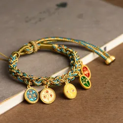 Tibetan Ethnic Style Five Road God of Wealth Eye Thangka Hand Woven Literary Play Eight Strands Hand Rope Couple Style Bracelet